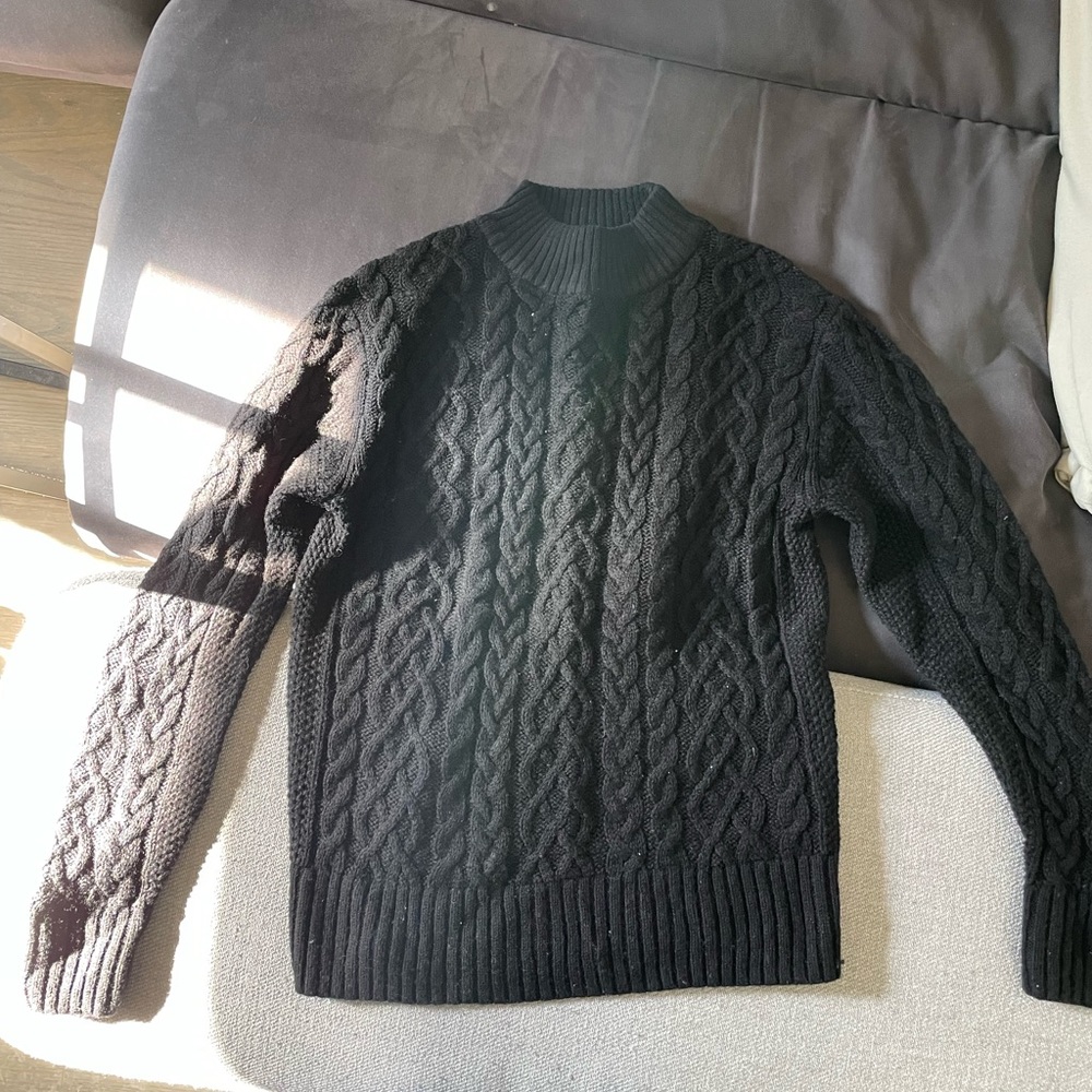 Muji 100% wool black cable knit sweater